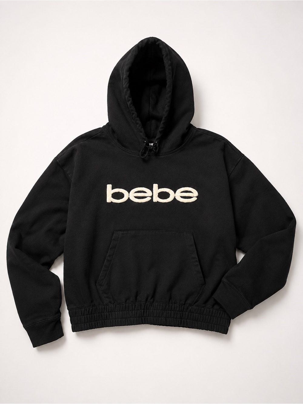 Y2K bebe Sport Black Hoodie with Cream Logo Embroidery